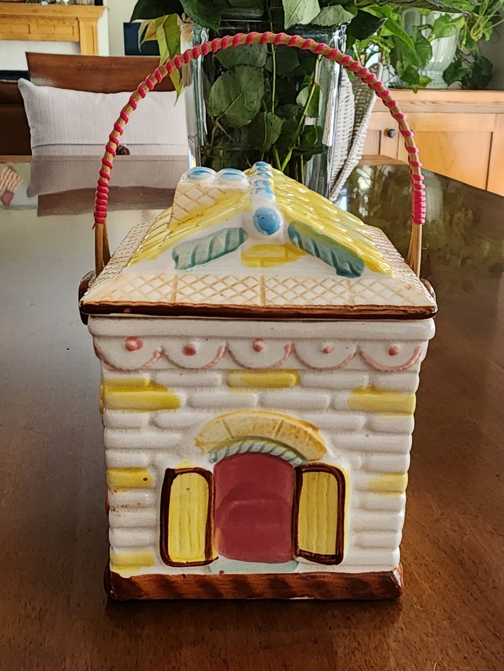 Charming Vintage Mid-century Ceramic Cottage Biscuit Jar